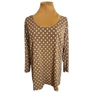 Susan Graver Tan Polka-dot Liquid Knit 3/4 Sleeve Knit Top Women’s Medium